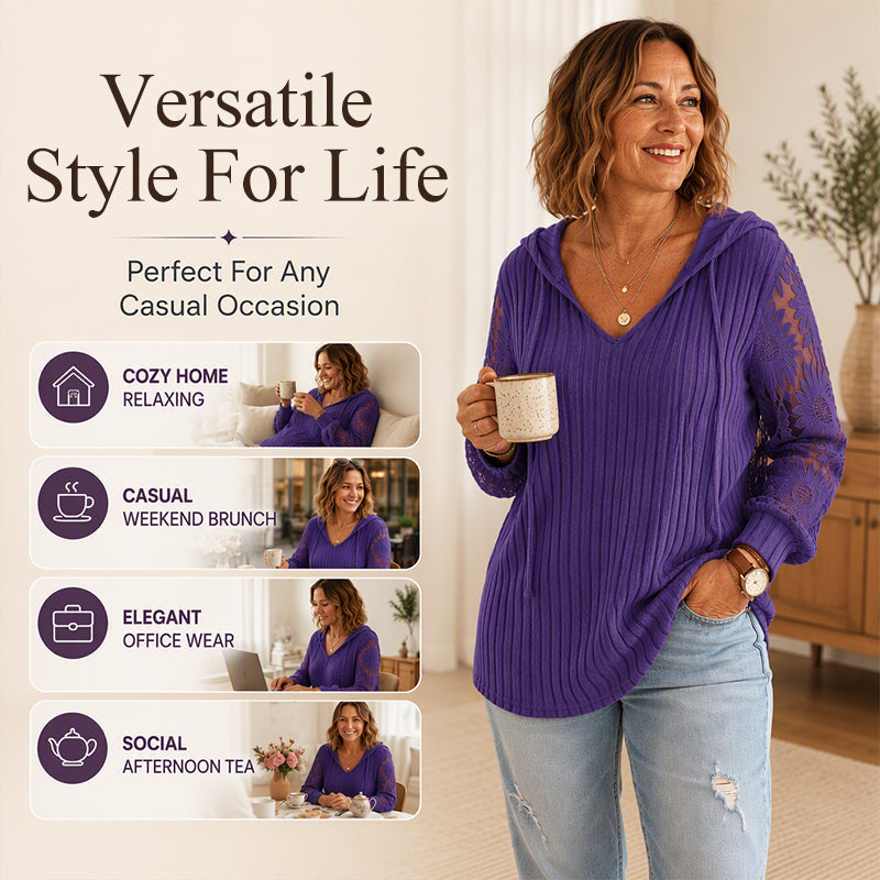 Women's Chic Lace Sleeve Hooded Sweater