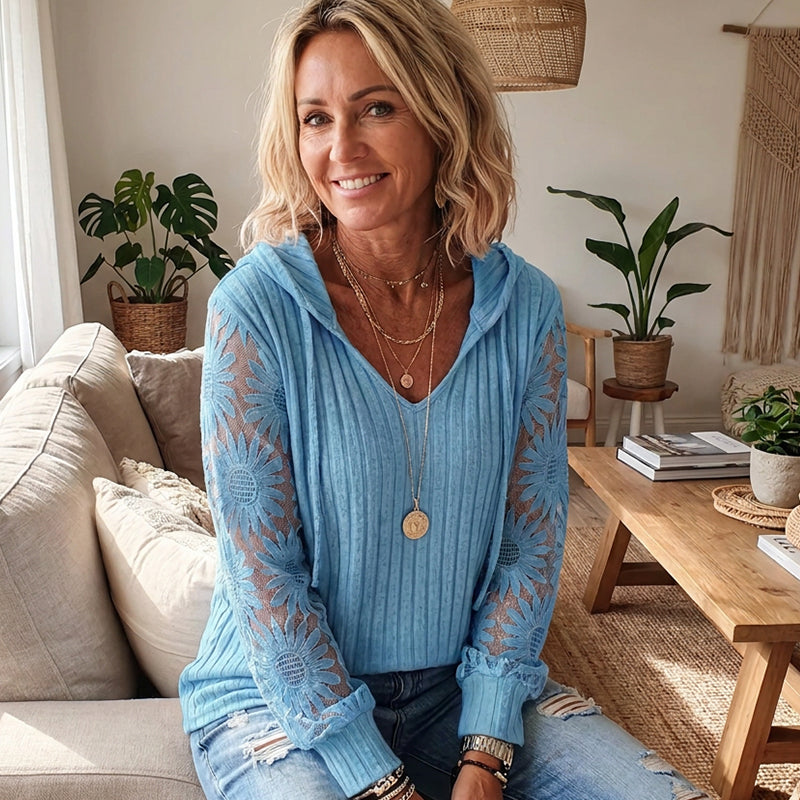 Women's Chic Lace Sleeve Hooded Sweater
