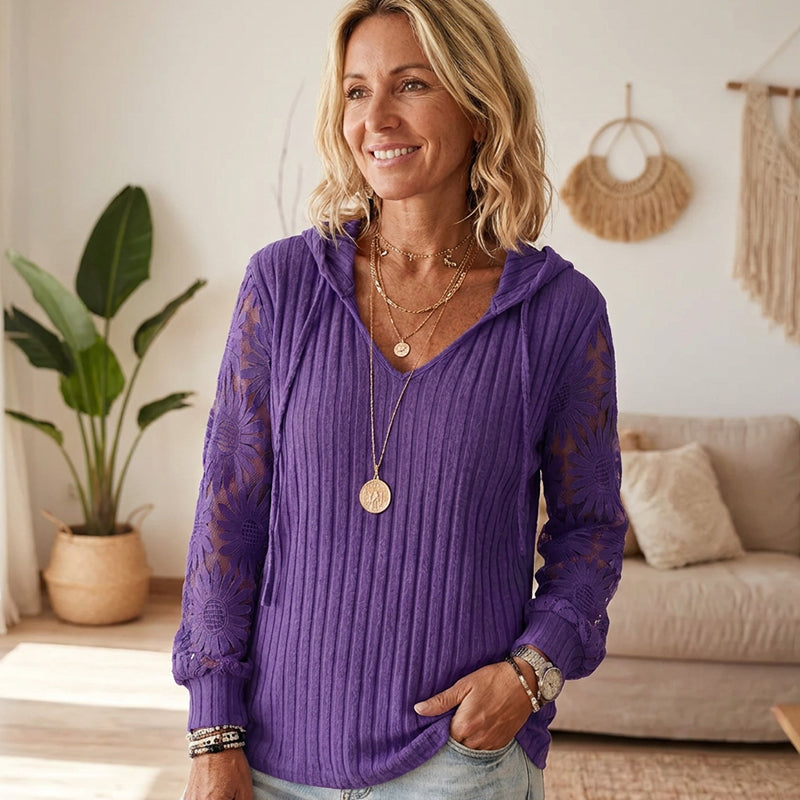 Women's Chic Lace Sleeve Hooded Sweater