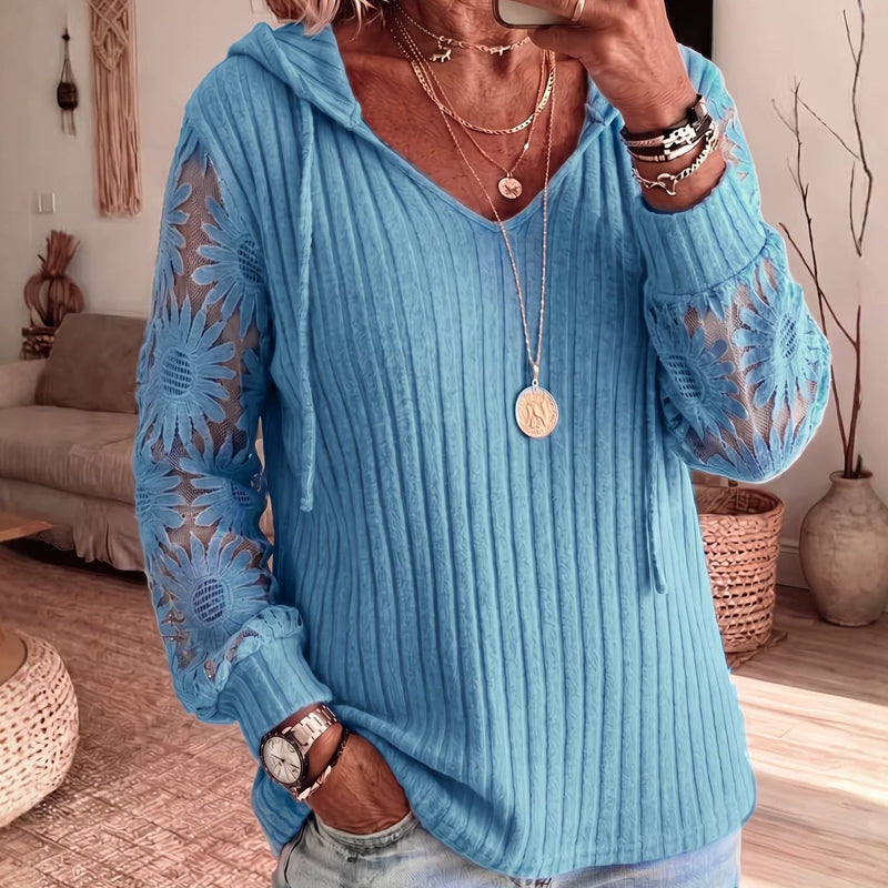 Women's Chic Lace Sleeve Hooded Sweater