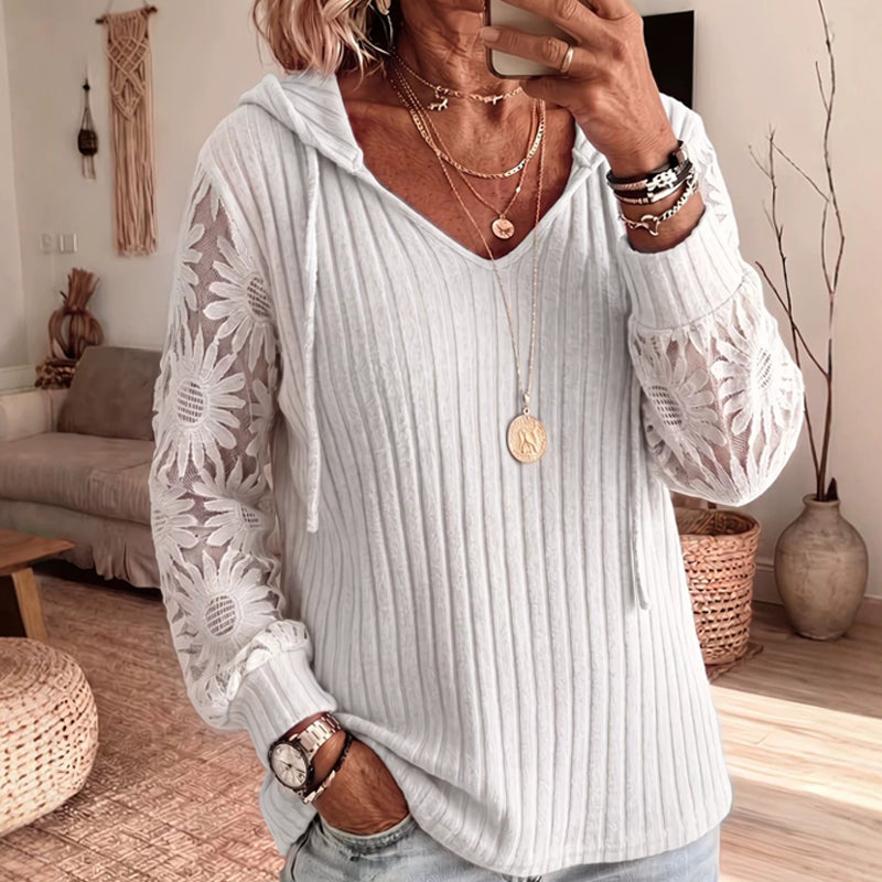 Women's Chic Lace Sleeve Hooded Sweater
