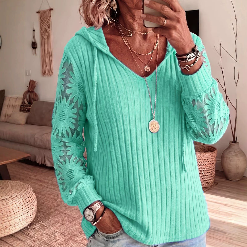 Women's Chic Lace Sleeve Hooded Sweater
