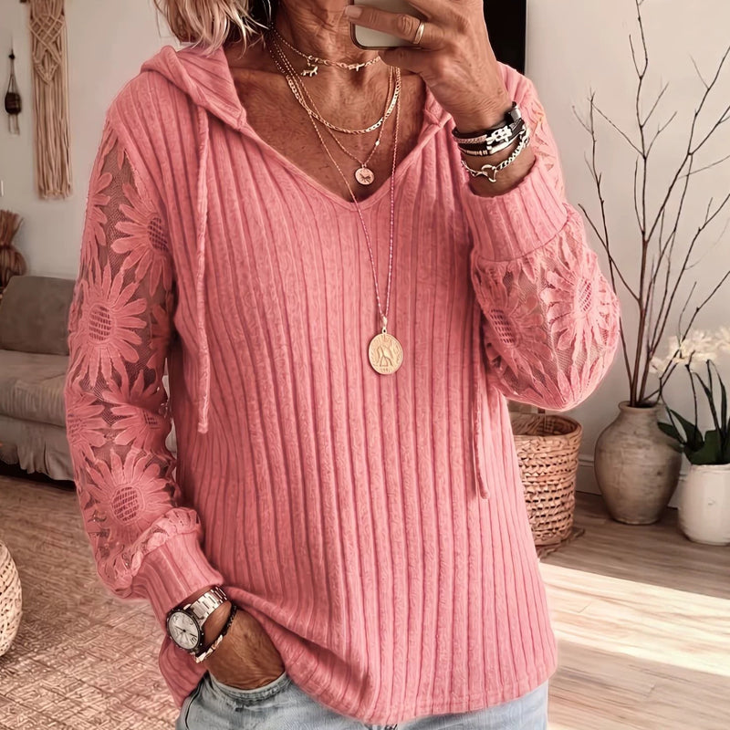 Women's Chic Lace Sleeve Hooded Sweater