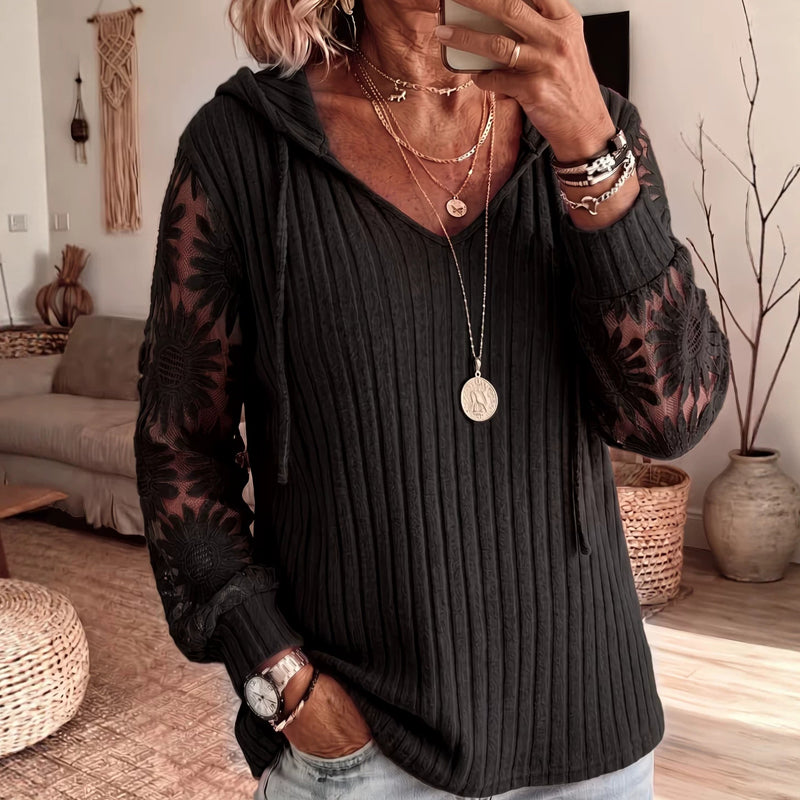 Women's Chic Lace Sleeve Hooded Sweater