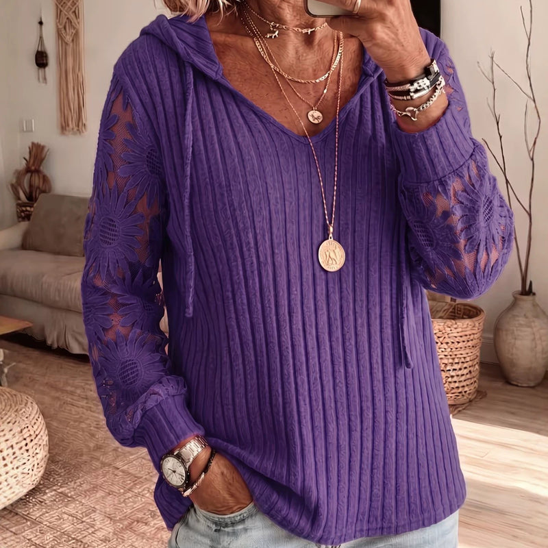Women's Chic Lace Sleeve Hooded Sweater