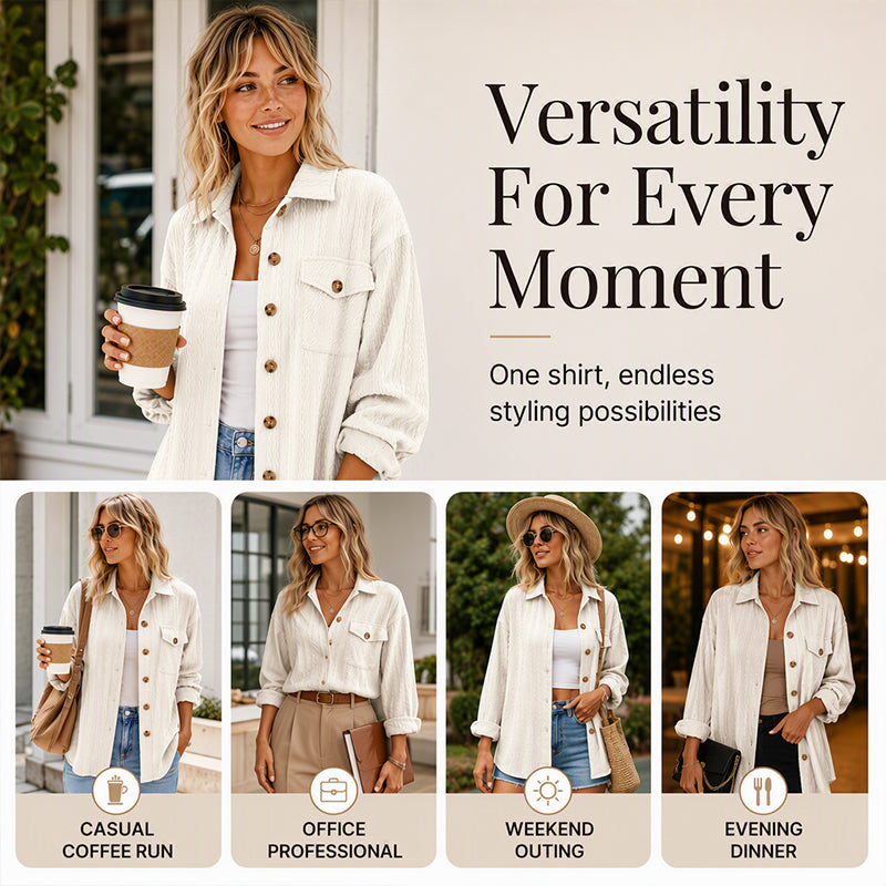 Women's Textured Long Sleeve Button-Down Shirt