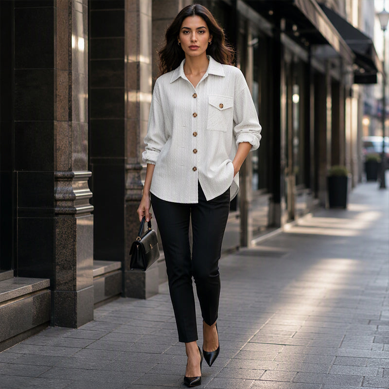 Women's Textured Long Sleeve Button-Down Shirt