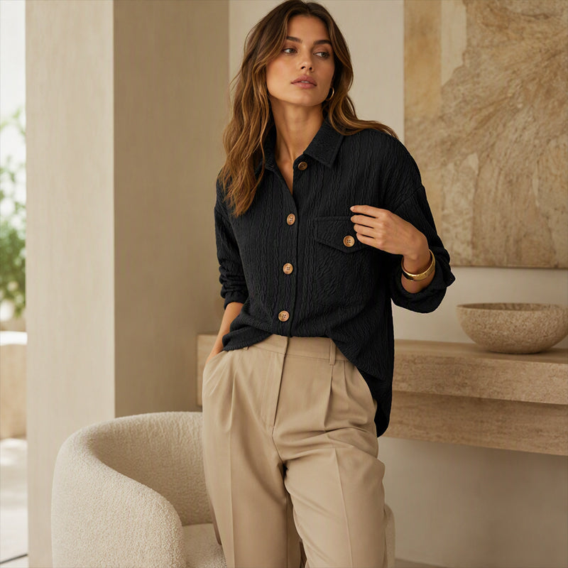 Women's Textured Long Sleeve Button-Down Shirt