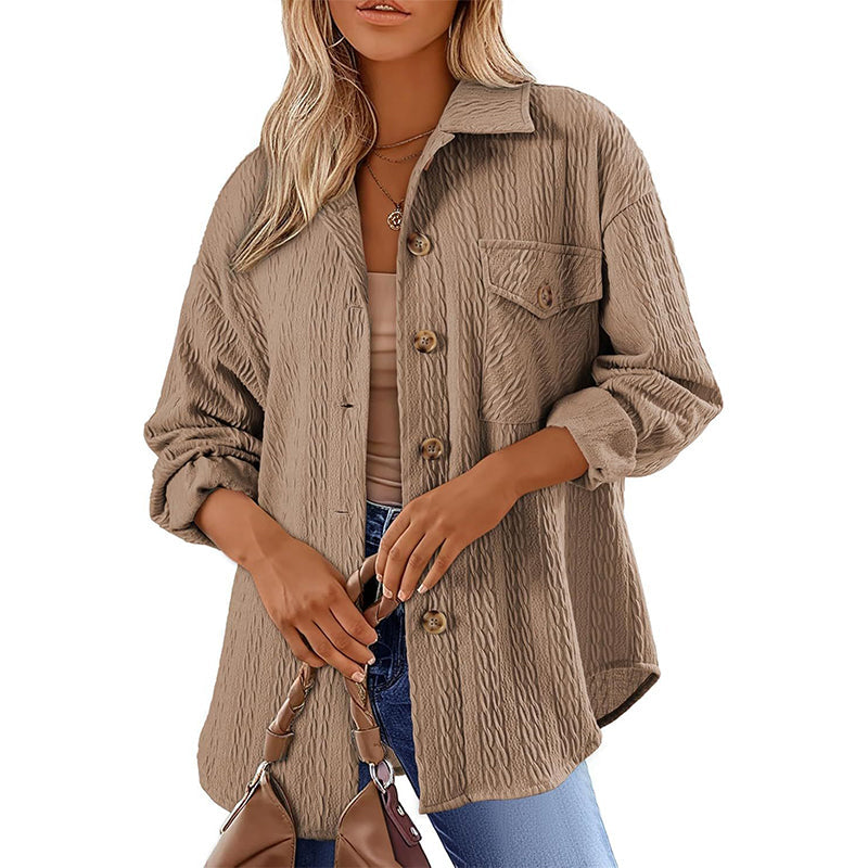 Women's Textured Long Sleeve Button-Down Shirt