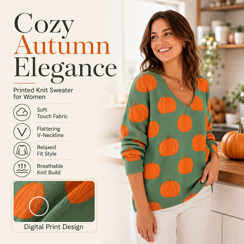 Women's Casual Printed V-Neck Knit Top