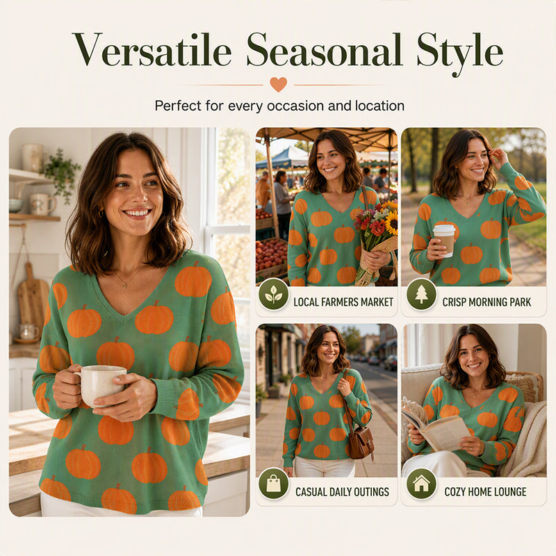 Women's Casual Printed V-Neck Knit Top