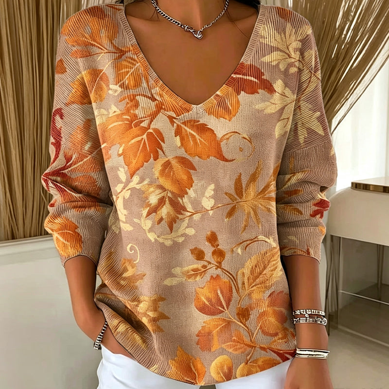 Women's Casual Printed V-Neck Knit Top