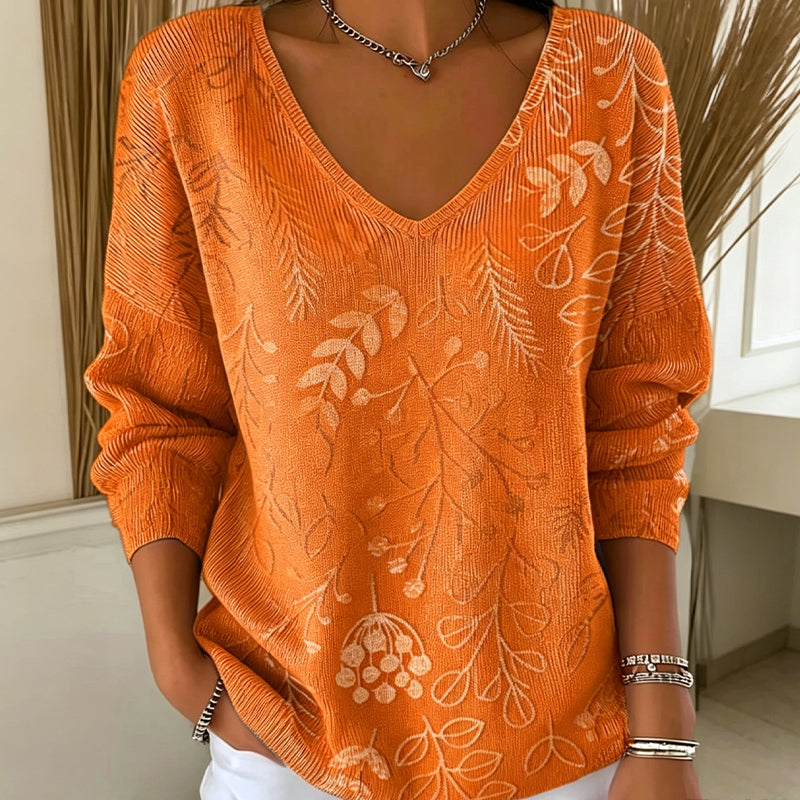 Women's Casual Printed V-Neck Knit Top