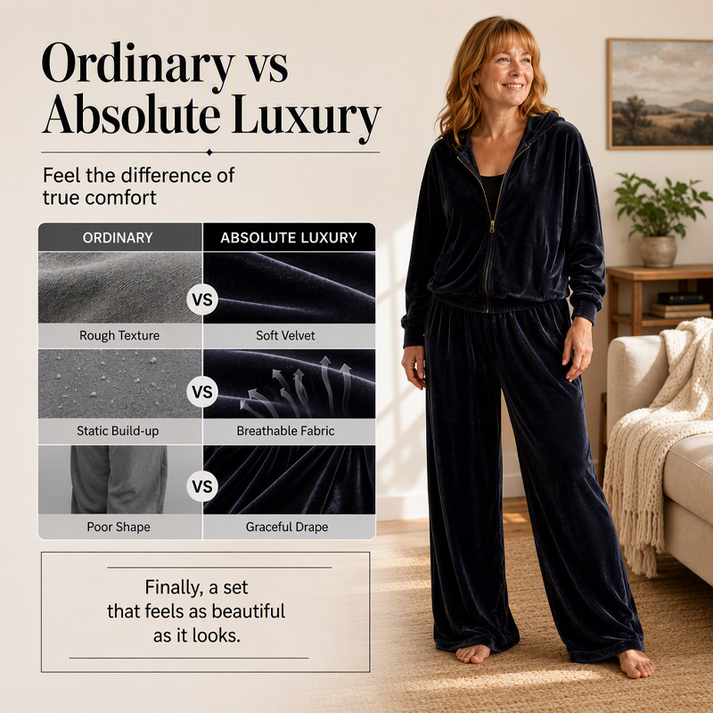 Women's Velour Hooded Tracksuit 2 Piece Set
