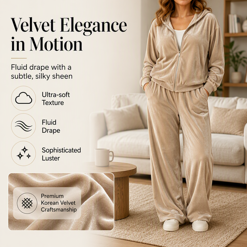 Women's Velour Hooded Tracksuit 2 Piece Set
