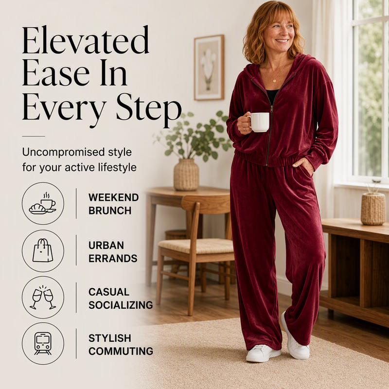 Women's Velour Hooded Tracksuit 2 Piece Set