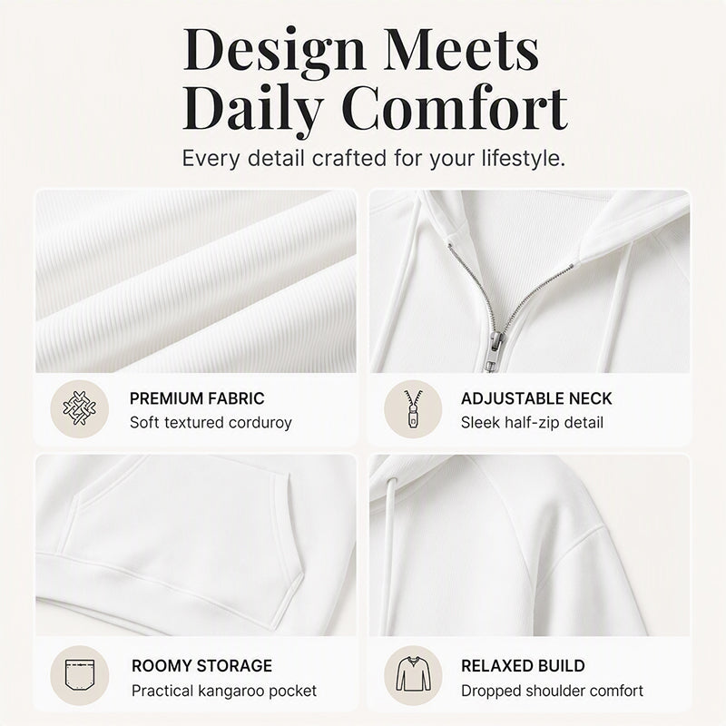 Women's Corduroy Half-Zip Hooded Sweatshirt