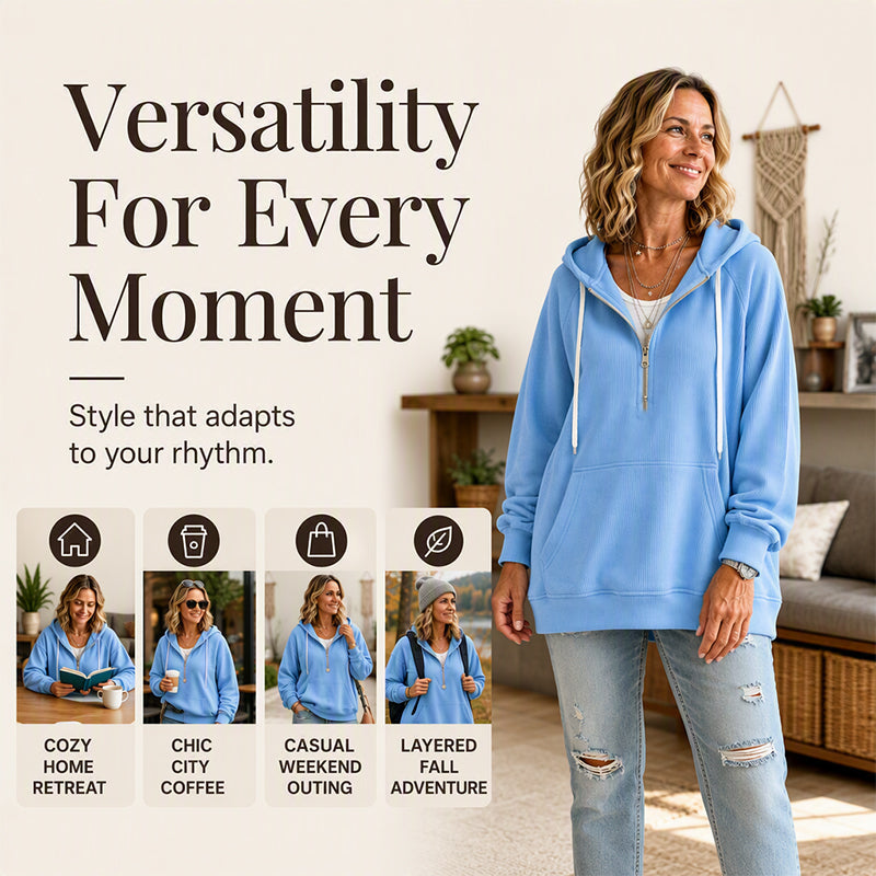 Women's Corduroy Half-Zip Hooded Sweatshirt