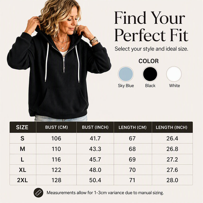 Women's Corduroy Half-Zip Hooded Sweatshirt
