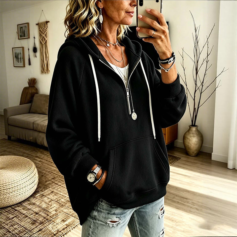 Women's Corduroy Half-Zip Hooded Sweatshirt