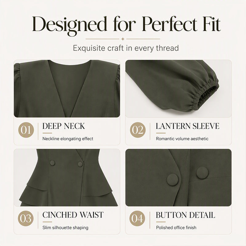 Women's V-Neck Lantern Sleeve Peplum Blouse