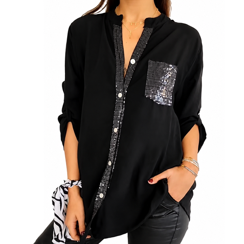 Women's Chic Sequin Stand Collar Shirt