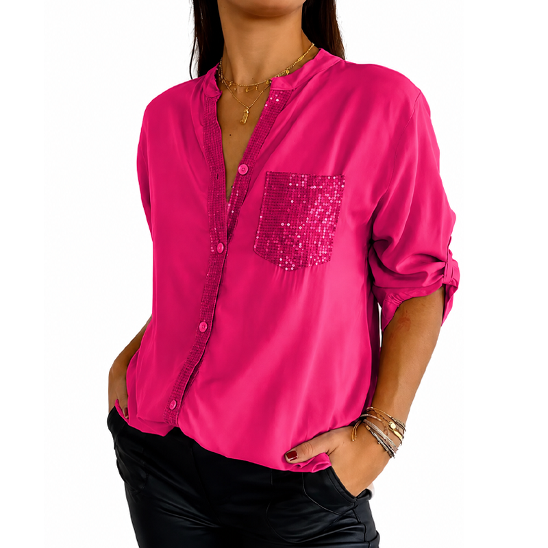 Women's Chic Sequin Stand Collar Shirt