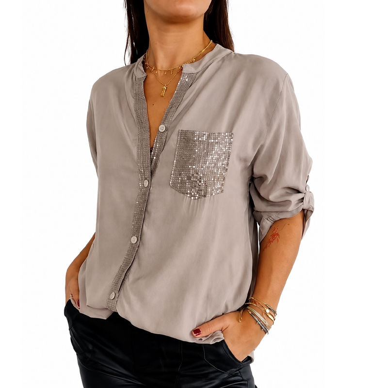 Women's Chic Sequin Stand Collar Shirt