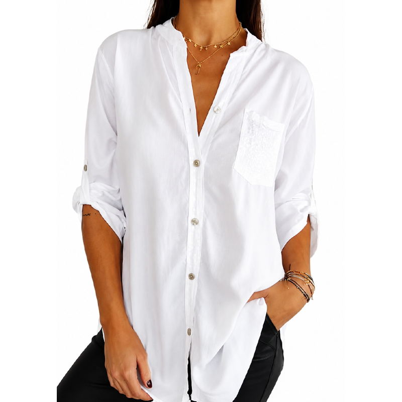 Women's Chic Sequin Stand Collar Shirt