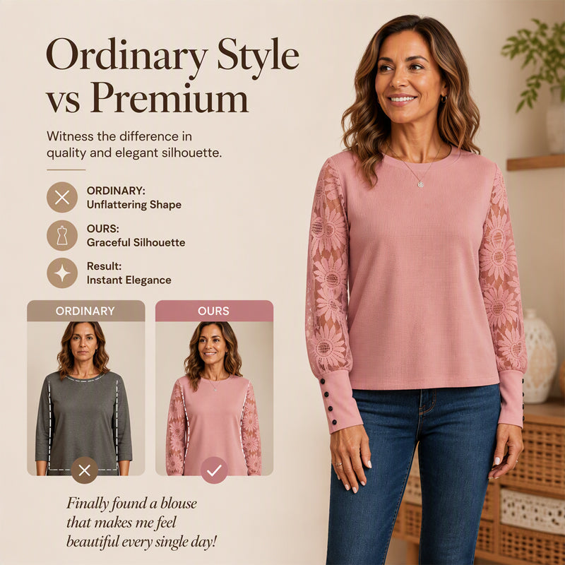 Women's Lace Patchwork Waffle Knit T-Shirt