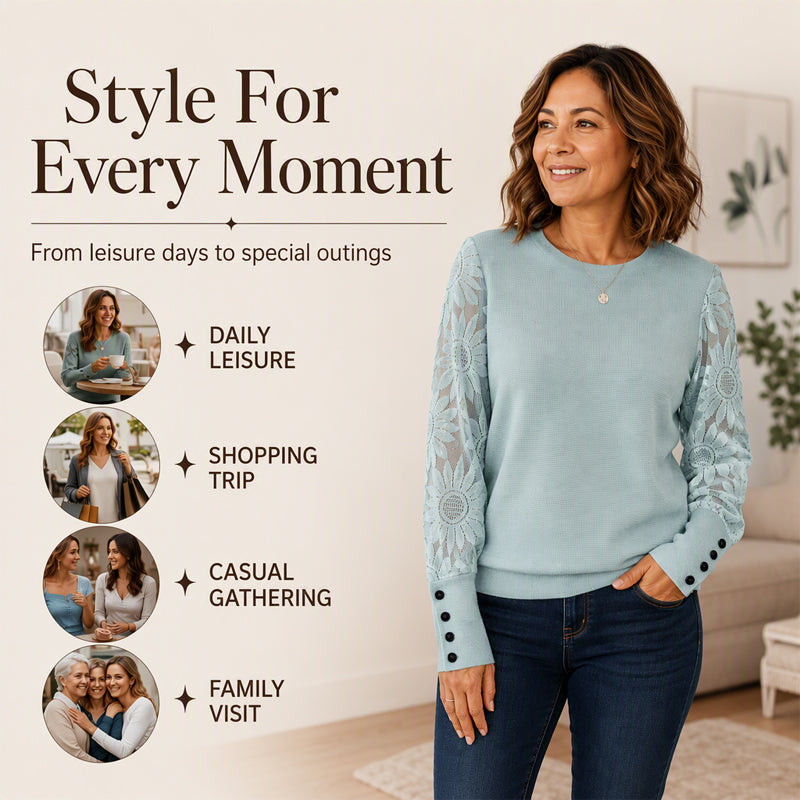Women's Lace Patchwork Waffle Knit T-Shirt