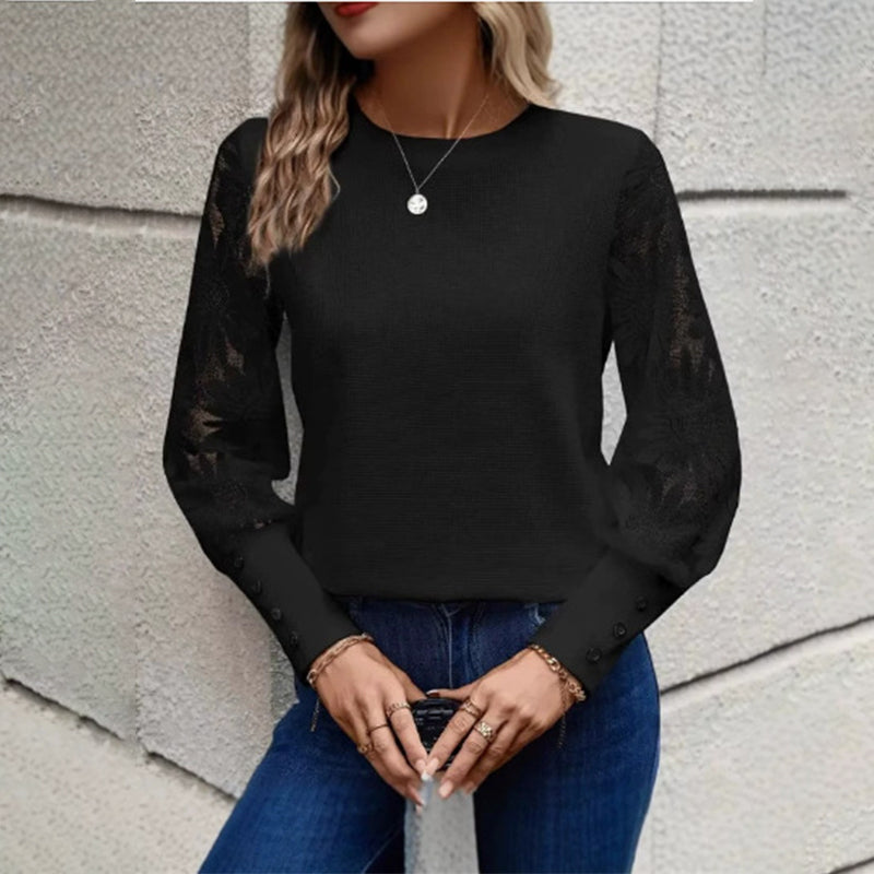 Women's Lace Patchwork Waffle Knit T-Shirt