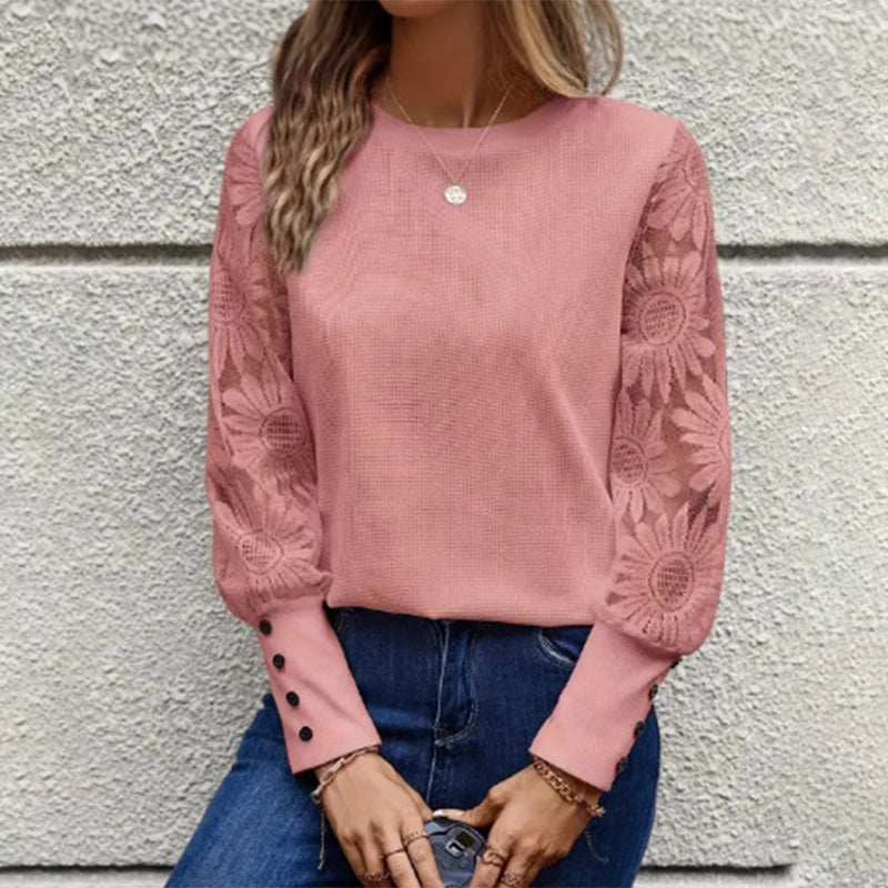 Women's Lace Patchwork Waffle Knit T-Shirt