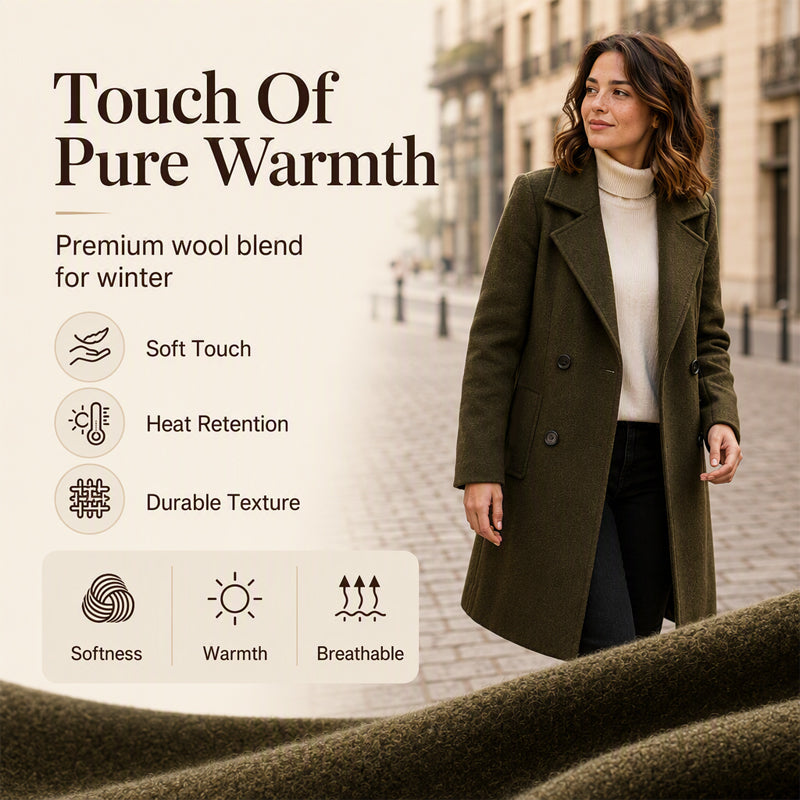 Women's Double-Breasted Long Woolen Coat