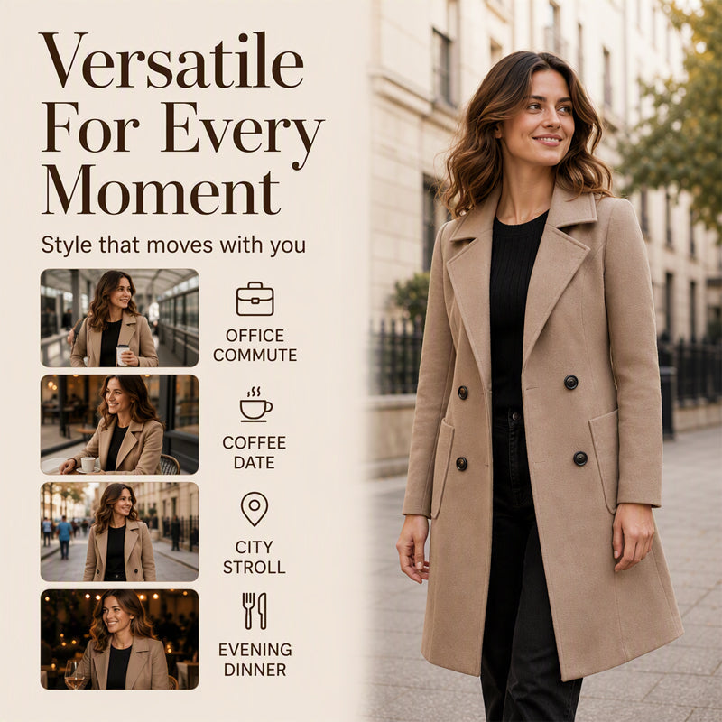 Women's Double-Breasted Long Woolen Coat