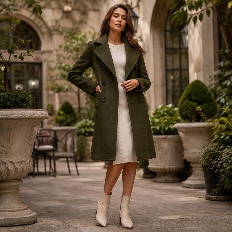 Women's Double-Breasted Long Woolen Coat
