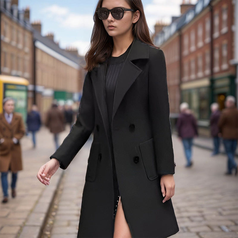 Women's Double-Breasted Long Woolen Coat