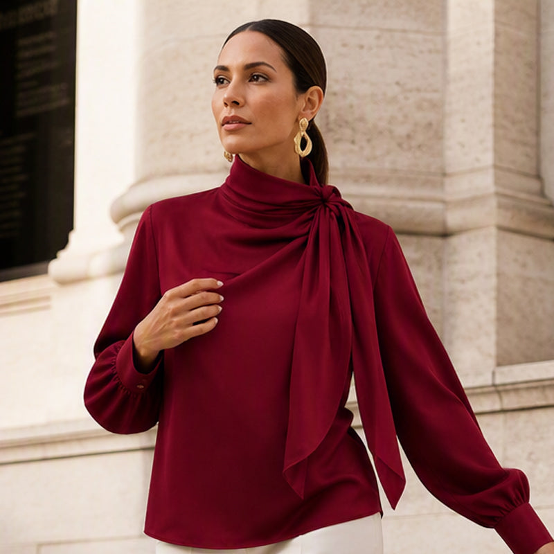 Women's Stand Collar Long Sleeve Blouse