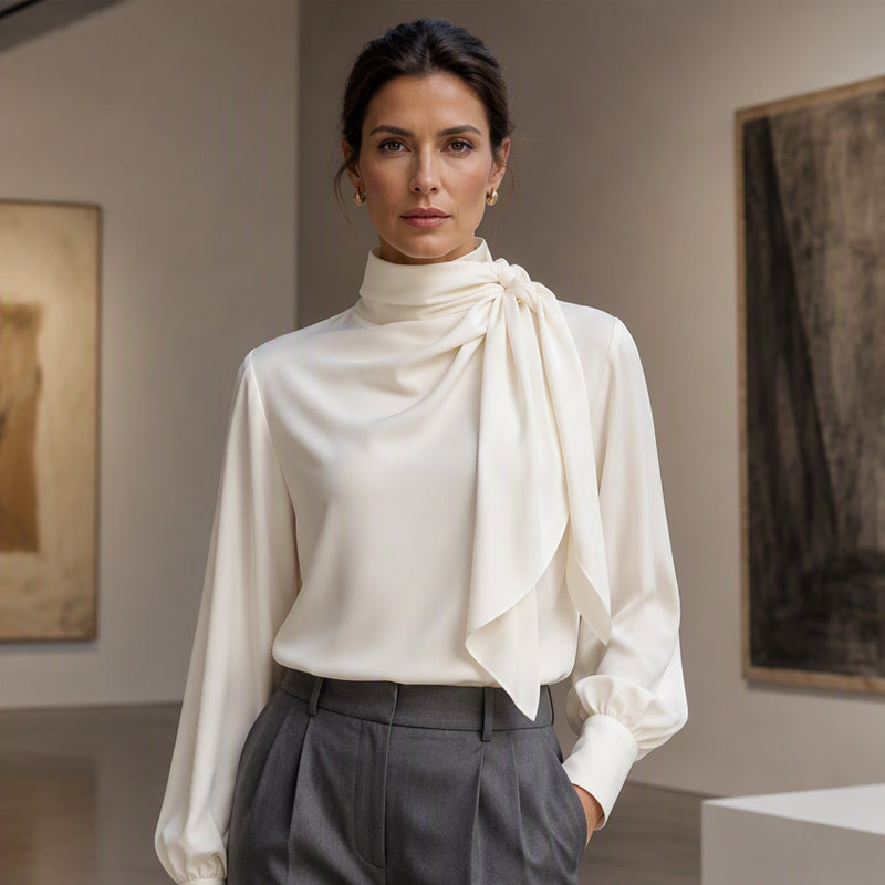 Women's Stand Collar Long Sleeve Blouse