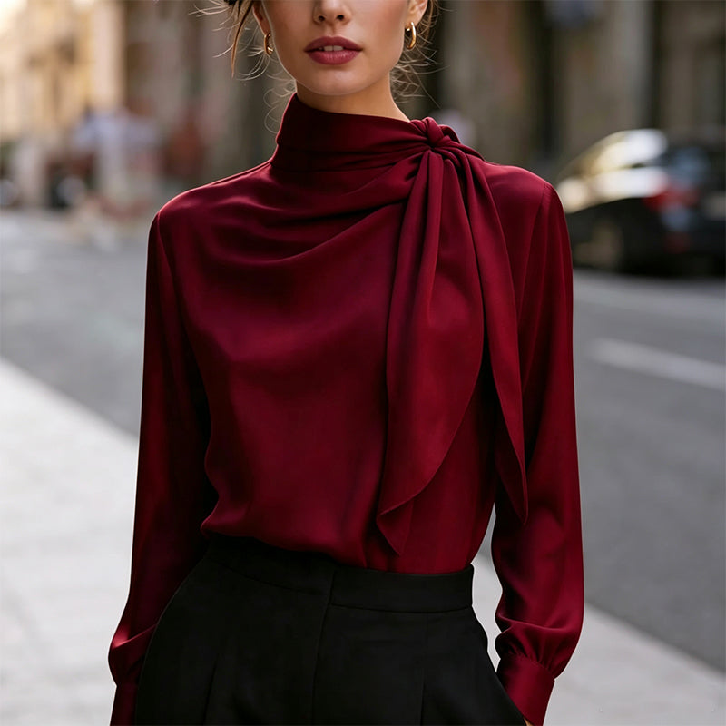 Women's Stand Collar Long Sleeve Blouse