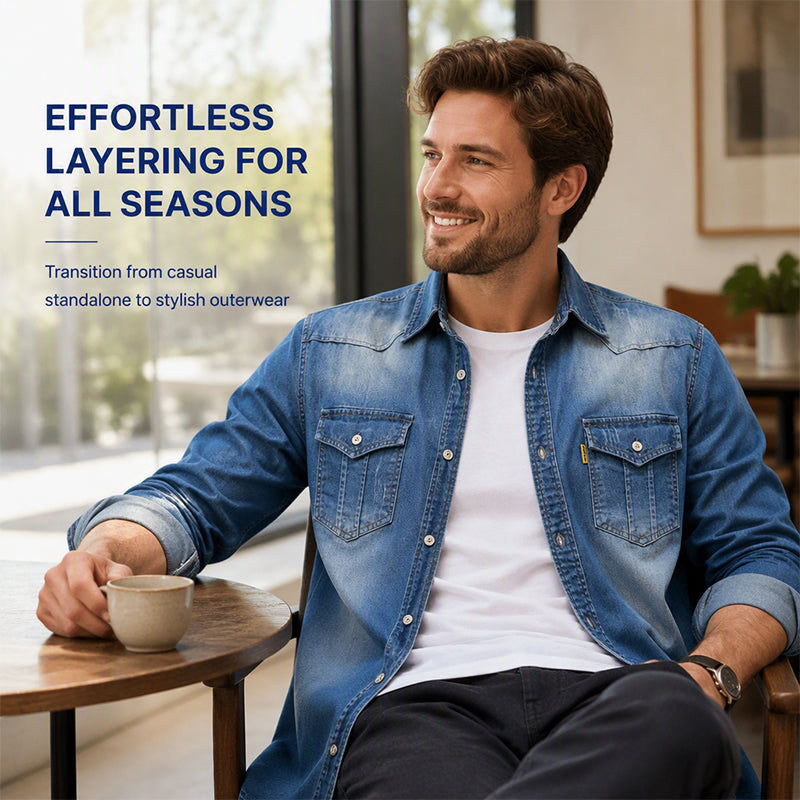 Men's Casual Long Sleeve Denim Shirt