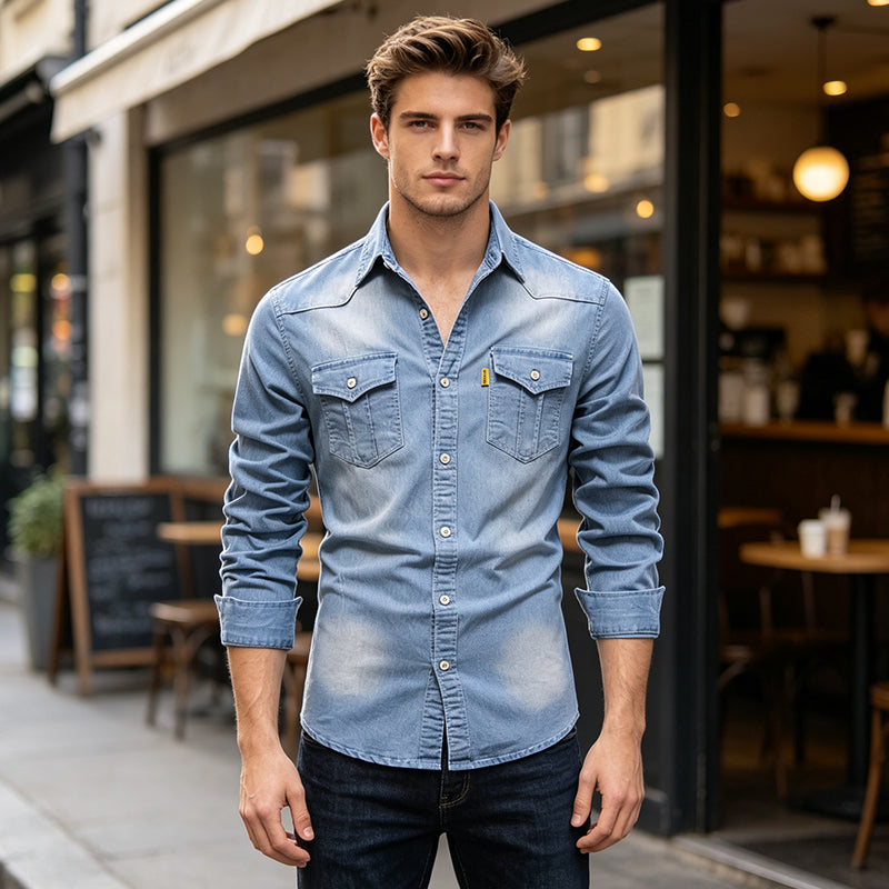 Men's Casual Long Sleeve Denim Shirt