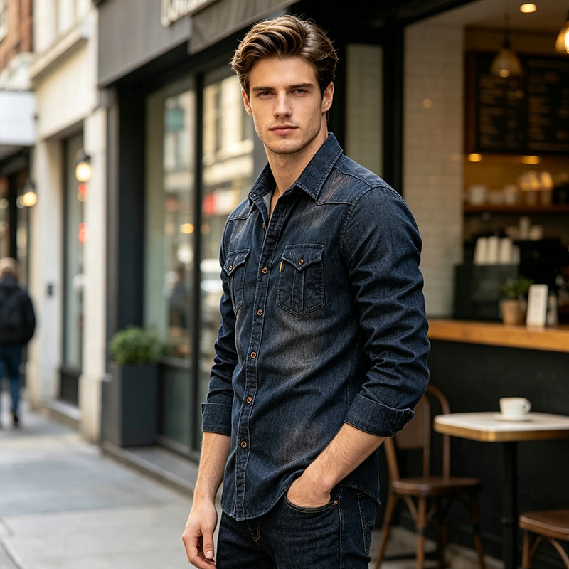 Men's Casual Long Sleeve Denim Shirt