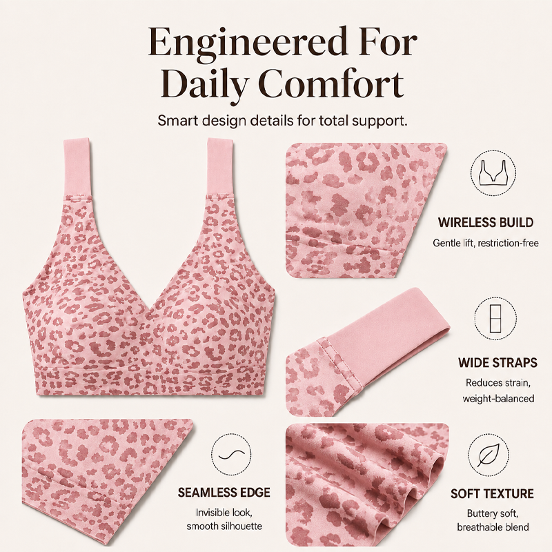 Women's Leopard Print Wireless Push-Up Bra