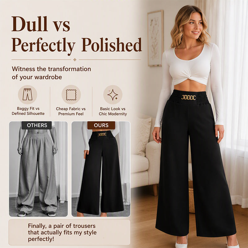 Women's Smocked Elastic Waist Wide-Leg Pants