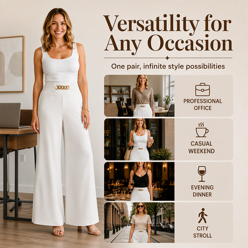 Women's Smocked Elastic Waist Wide-Leg Pants