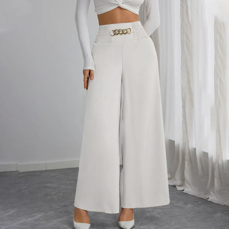 Women's Smocked Elastic Waist Wide-Leg Pants