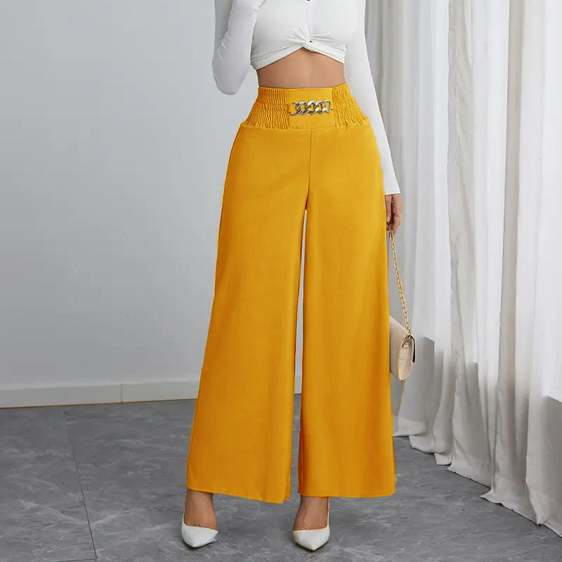 Women's Smocked Elastic Waist Wide-Leg Pants