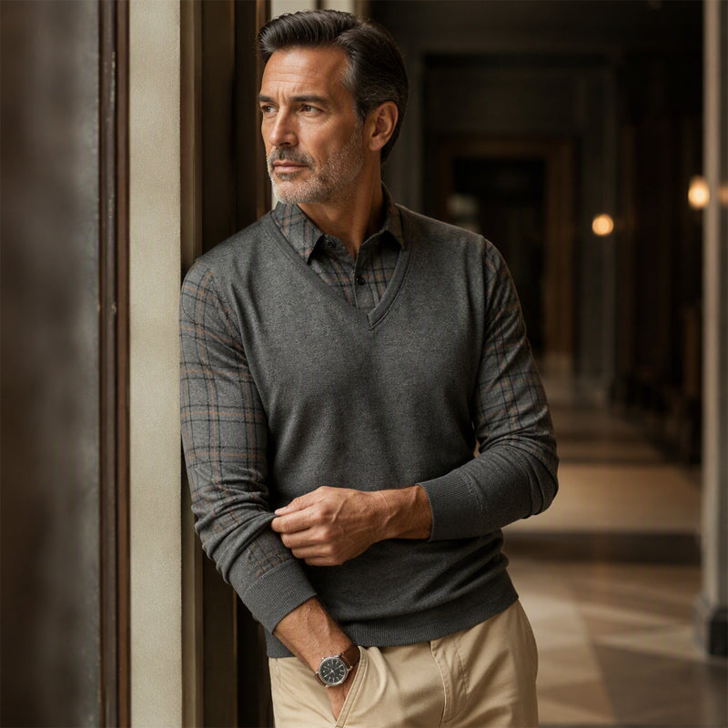Men's Long Sleeve Fake Two Piece Top