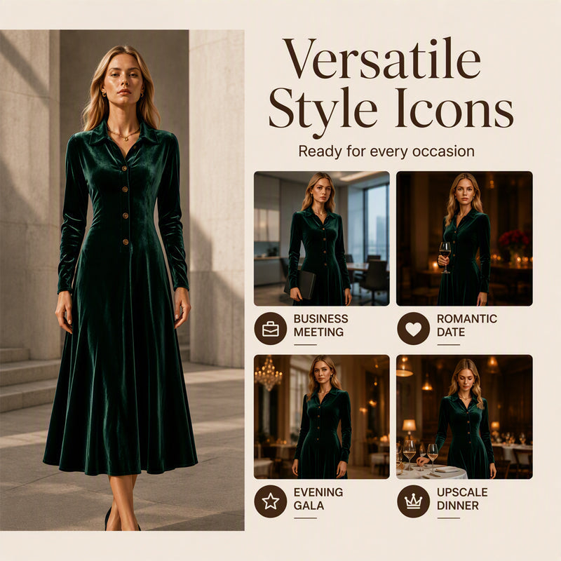 Women's Vintage Button-Front Velvet A-Line Dress